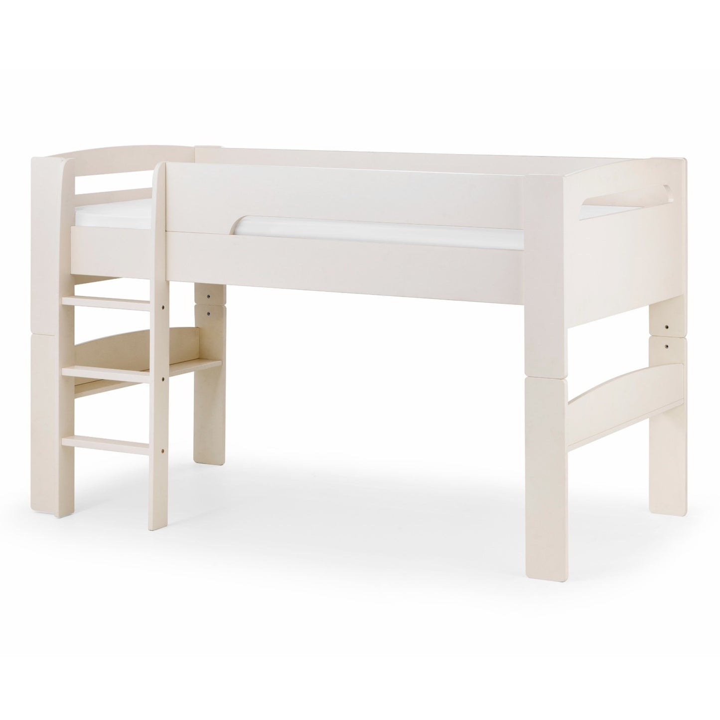 Pluto Mid Sleeper Bed finished in stone white, shown on a white background.