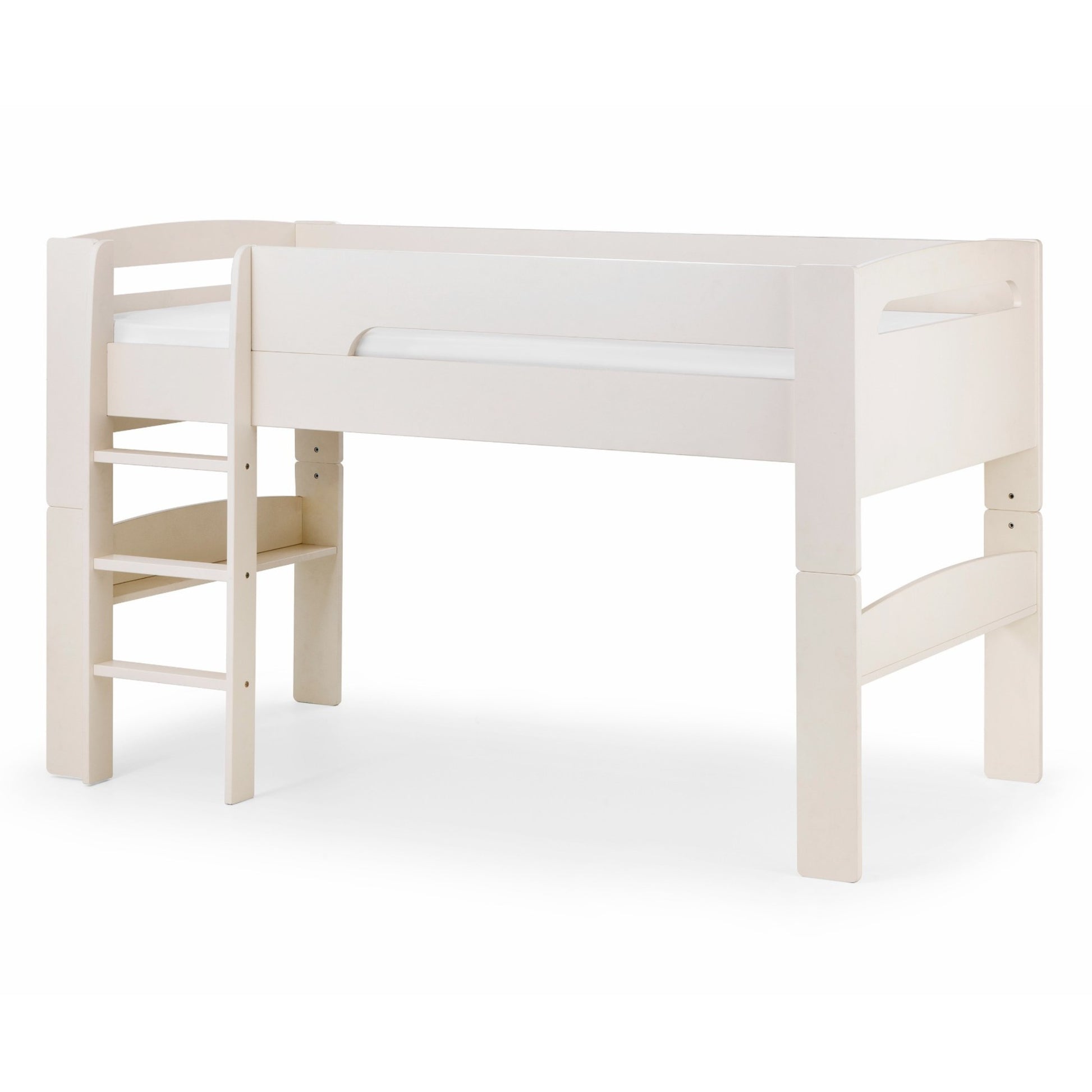 Pluto Mid Sleeper Bed finished in stone white, shown on a white background.
