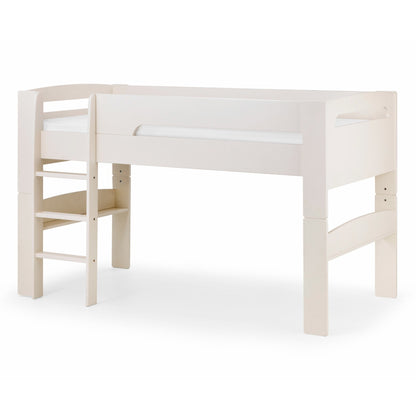Pluto Mid Sleeper Bed finished in stone white, shown on a white background.