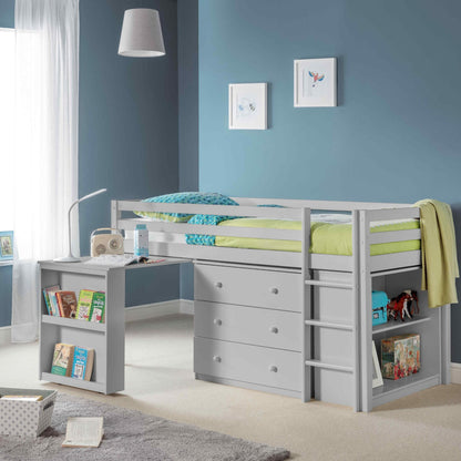 Roxy Sleepstation Mid Sleeper Bed in dove grey shown in a bedroom setting 