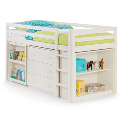 Angled view of the Roxy Sleepstation Mid Sleeper Bed in stone white