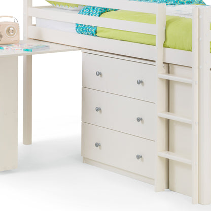 Ladder, safety rail and drawer detail of the Roxy Sleepstation Bed in stone white