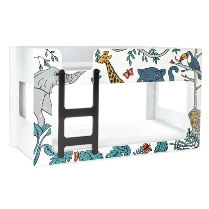 Front view of this safari themed bunk bed with animal print design