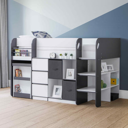 Saturn Mid Sleeper Bed in charcoal shown in a child's bedroom setting