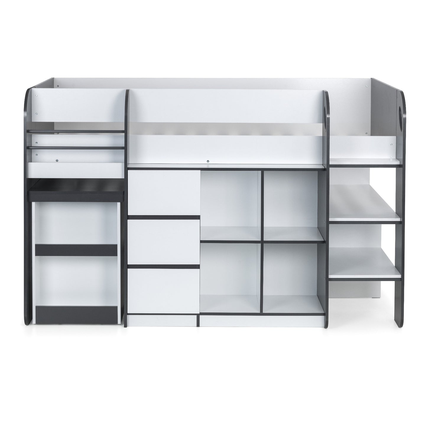 Front view of Saturn Mid Sleeper Bed with charcoal styling