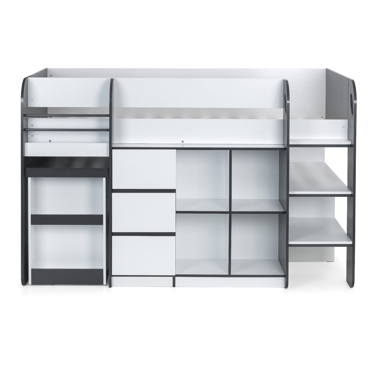 Front view of Saturn Mid Sleeper Bed with charcoal styling